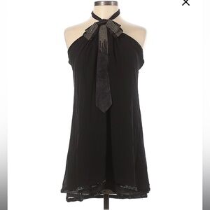 Converse John Varvatos Black Beaded Halter Tie-Neck Mini Dress